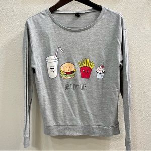 🥤🍔🍟🧁H&M long sleeve grey tee fast food y2k small